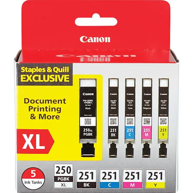 Canon PGI 250 XL/CLI-251 Special Edition Black/Color Ink Cartridge, High Yield, 5/Pack (6432B011)